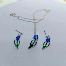 精美時尚的小眾設計彩色花卉和鬱金香油滴吊墜、耳環和項鍊套裝 - 彩色 - 查看 5