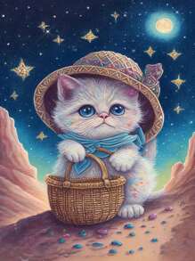 5d全鑽石畫套件,星空貓系列diy家居裝飾手工禮品減壓玩具 - 星空貓系列4 - 查看 1