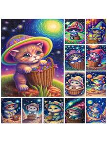 5d全鑽石畫套件,星空貓系列diy家居裝飾手工禮品減壓玩具 - 星空貓系列4 - 查看 2