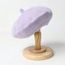 1入男女兒童彩色編織貝雷帽,畫家甜美可愛風格 - 紫色 - 查看 1