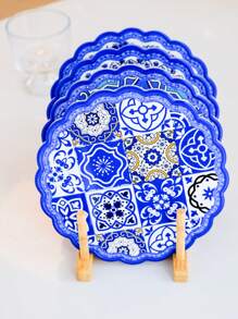 1pc Ceramic Trivet With Lace Edge In Blue And White Porcelain Design, Heat Resistant And Durable, Suitable For Home Decoration And Daily Use As Well As Festival Gift Giving - Blue - View 1
