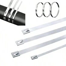 10入組不鏽鋼電纜扎帶- 304球鎖拉環扎帶,自鎖扣12英寸長,適用於室內,室外和海洋環境（耐高溫） - 銀色 - 查看 1