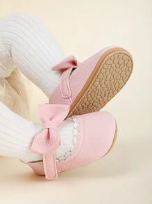 1pair Girls' PU Bowknot Hook-And-Loop Flat Cute Shoes, Anti-Slip & Breathable Walking Shoes, Suitable For Spring And Autumn, 0-18 Months - Pink - View 10