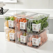 日式透明廚房蔬果收納盒帶蓋和手柄,可堆疊用於冰箱整理 - 白色 - 查看 1