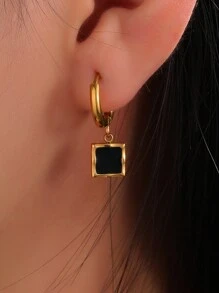 1pair Simple & Personalized Stainless Steel 18k Gold Plated Geometric Cube Pendant Decor Earrings Suitable For Women's Parties, Vacations, Parties And Daily Wear - Multicolor - View 6