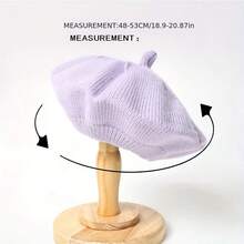 1入男女兒童彩色編織貝雷帽,畫家甜美可愛風格 - 紫色 - 查看 5