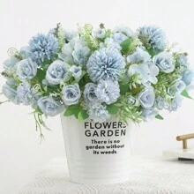 1入組/3入組人造牡丹花、絲綢玫瑰花束、假康乃馨花為秋季萬聖節聖誕節裝飾、婚禮花瓶、家庭餐廳臥室裝飾、節日生日派對配件、戶外花園裝飾。 - 藍色 - 查看 5