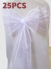 25入組白色蝴蝶結網紗椅帶，適用於家庭派對婚禮裝飾，DIY製作所需，採用網紗材質，寬度18cm，總長度275cm - 白色 - 查看 2