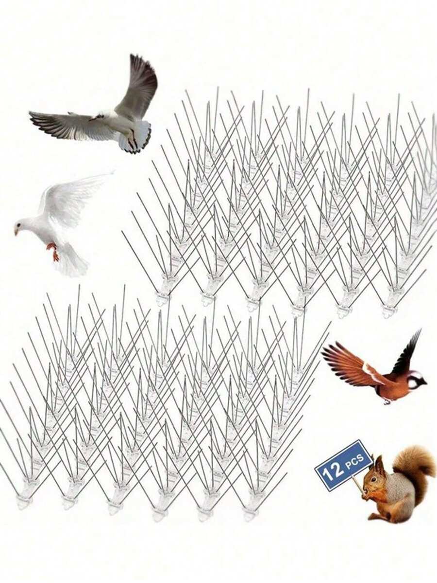 12入組防鳥尖刺,聖誕節鳥類驅趕裝飾,適用於門廊屋頂、花園柵欄、鴿子驅趕,感恩節戶外屋頂防鳥尖刺,適用於家庭和花園使用 - 銀色 - 查看 1