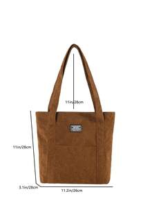 1 件純色聚酯纖維（聚酯纖維）雙把手大容量拉鍊休閒女用手提單肩手提包日常使用工作旅行 - 棕色 - 查看 3