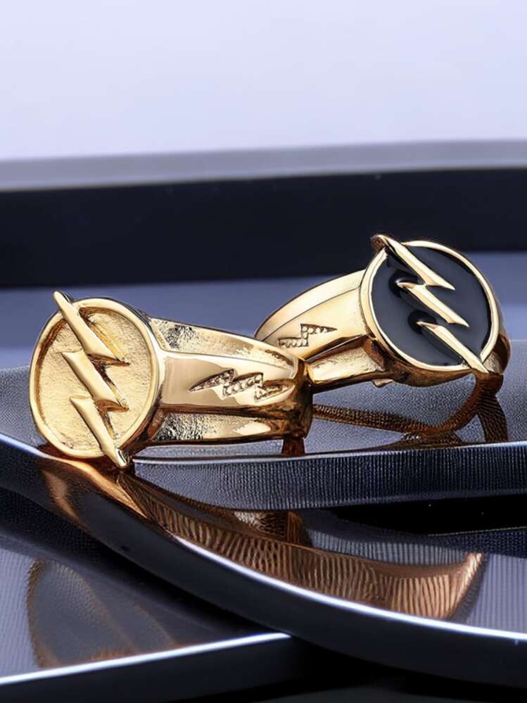 1pc European American Style Gold Color Lightning Flash Design Adjustable Ring For Men Suitable For Daily Wear SHEIN