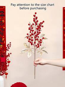 1PC Simulation Holly Fruit Maple Leaf Decorative Plants New Year Spring Festival Family Restaurant Table Festive Party DIY Vase Filling Plant Decoration - Multicolor - View 2