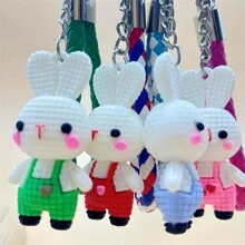 1個創意卡通編織背帶兔鑰匙扣及編織繩與立體裝飾可愛的pvc復活節兔子娃娃掛件情侶鑰匙扣最佳禮物,適用於孩子/姐妹 - 彩色 - 查看 3