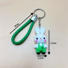 1個創意卡通編織背帶兔鑰匙扣及編織繩與立體裝飾可愛的pvc復活節兔子娃娃掛件情侶鑰匙扣最佳禮物,適用於孩子/姐妹 - 彩色 - 查看 8
