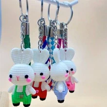 1個創意卡通編織背帶兔鑰匙扣及編織繩與立體裝飾可愛的pvc復活節兔子娃娃掛件情侶鑰匙扣最佳禮物,適用於孩子/姐妹 - 彩色 - 查看 4