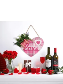 情人節愛心形門飾,家庭和派對裝飾,木質愛心標誌裝飾 - 粉紅方格愛心款 - 查看 1