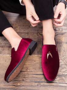 男士時尚派對風格的絨面尖頭楔形跟紅色懶人鞋/切爾西靴,適用於辦公室/婚禮 - 紅色 - 查看 3