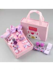 18入組髮飾套裝帶手提箱,包括頭繩,公主皇冠髮夾,可愛髮夾,髮帶,偉大適用於生日禮物(隨機樣式)