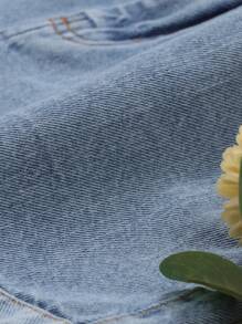 Women Denim Shorts - 中等水洗藍 - 查看 4