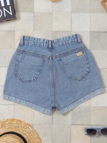 Women Denim Shorts - 中等水洗藍 - 查看 2