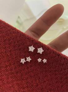 CHOSHILAR 6pcs Brass Gold-Plated Star Shaped Cubic Zirconia Stud Earrings