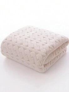 1 件柔軟吸水珊瑚絨情侶浴巾,華夫格設計,用於沐浴和洗臉 - 米色 - 查看 1