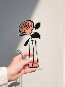 1pc Rose Message Standing Acrylic Note Holder Desktop Ornament Hand-Painted Illustration Learning Desktop Ornament High-Looking Acrylic Photo Holder Postcard Display Stand - Multicolor - View 1