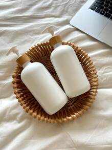 2pcs White Glass Dispenser Bottles For Large Capacity Hand Wash, Shampoo, Shower Gel, Soap Liquid, Lotion, Empty Bottle - White - View 3