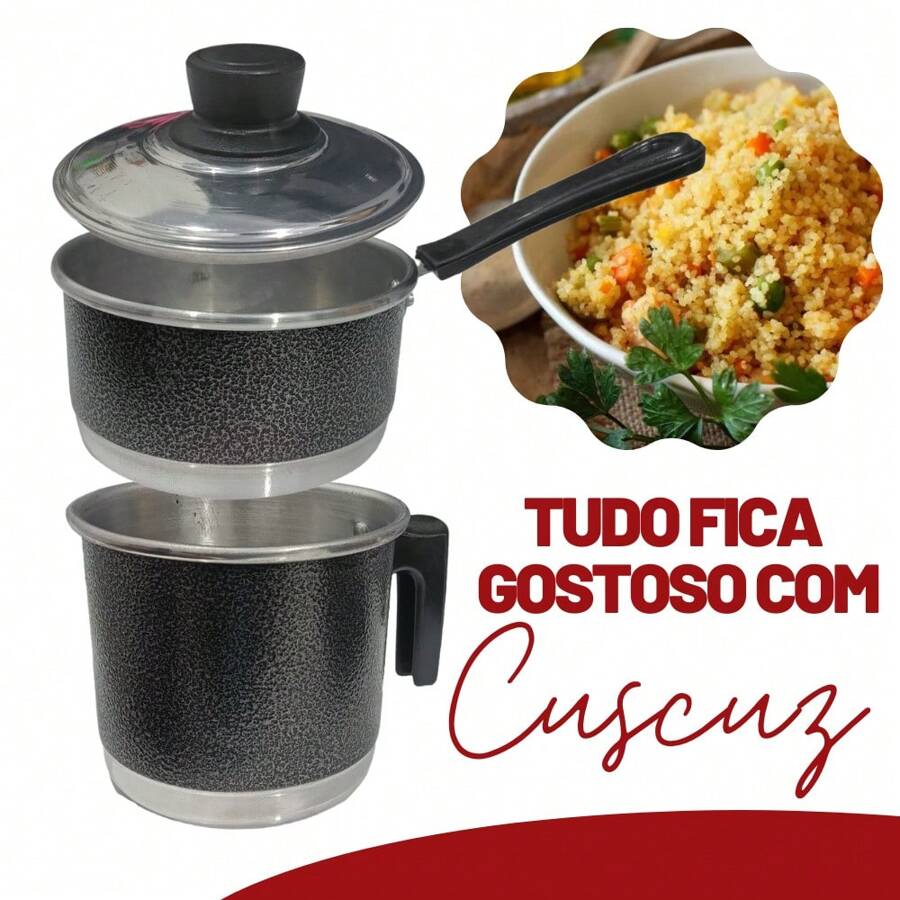 Cuscuzeira Individual Mini 2 pecas Preto Craqueado A Vapor Multi Uso - Preto - Visão 1