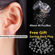 1 Box Pretty Hypoallergenic Inlaid Rhinestone Ear Stick Earrings On Plastic Posts About 14mm Clear Invisible Ear Bar Suitable For Women's Daily Wear - Clear - View 2