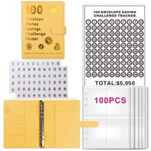 100 Days Envelope Challenge Binder Couple Savings Challenge Binder Lovers Save $5,050 Budget Notebook Money Envelopes - Yellow - View 1