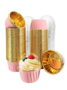 50pcs/Pack Brown & Gold Cupcake Liners With Lids, Heat Resistant, Ideal For Baking Muffins, Cheesecakes, Brownies, Suitable For Christmas, Halloween, Birthday Parties