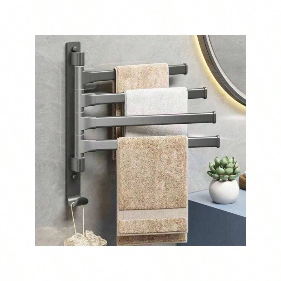 1入浴室不需打孔可旋轉的毛巾架 - 黑色 - 查看 1