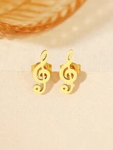Aomogo Stainless Steel Music Note Shaped Ring & Stud Earrings, Fashionable Women's Jewelry For Wedding Gift - Gold - View 5