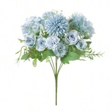 1入組/3入組人造牡丹花、絲綢玫瑰花束、假康乃馨花為秋季萬聖節聖誕節裝飾、婚禮花瓶、家庭餐廳臥室裝飾、節日生日派對配件、戶外花園裝飾。 - 藍色 - 查看 4