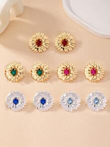 1pair Fashionable & Minimalist 3d Layered Design Vintage Metallic Stud Earrings With Micro Inlay For Women's Daily Wear - Royal Blue - View 1