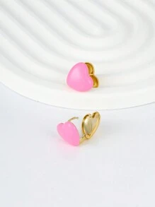 1 對簡單甜美粉紅色圓形和心形吊墜耳環適合女孩、女士,非常適合日常佩戴、節日或約會禮物 - 金黃色 - 查看 13
