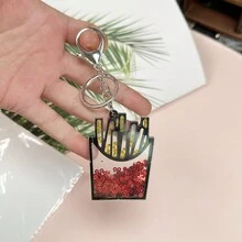 1 Pieza Llavero Creativo Con Colgante De Papas Fritas Francesas, Decorado Con Lentejuelas Rojas Y Acrílico - Rojo - Ver 3