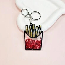 1 Pieza Llavero Creativo Con Colgante De Papas Fritas Francesas, Decorado Con Lentejuelas Rojas Y Acrílico - Rojo - Ver 5