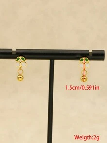 1套/2入組金色時尚個性化精美的櫻桃形女式耳環,帶有海貝殼 - 金色 - 查看 9