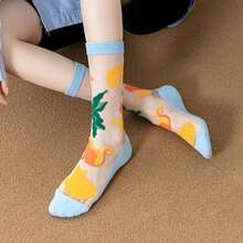 1双女士春夏个性化玻璃图案中筒袜，及膝长度，简约轻薄款式，适合校园时尚 - 彩色 - 查看 2