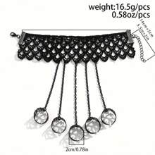 1件性感哥德風格蕾絲手指手鐲,配有復古風格戒指,女士手鏈珠寶 - 黑色 - 查看 4