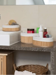 3入組橢圓形竹製架子籃,自然色,適用於衣櫃和架子上的儲物 - 自然色 - 查看 3