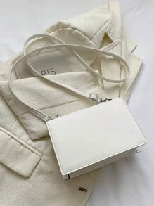 新款女士純色 Pu 皮肩袋,簡約時尚設計,配有可拆卸和可調節肩帶,多功能使用 - 白色 - 查看 10