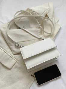 新款女士純色 Pu 皮肩袋,簡約時尚設計,配有可拆卸和可調節肩帶,多功能使用 - 白色 - 查看 9