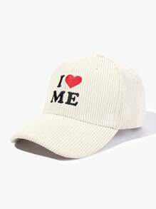 1頂貝雷帽，帽子上綉有「I Love Me」字樣，採用灰色灰色平鋪針織物，適合戶外休閒假期 - 米色 - 查看 1