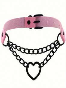 1 件龐克嘻哈心形吊飾 Pu 皮革復古哥德式珠寶頸鍊項鍊 - Circle Style Black - 查看 2