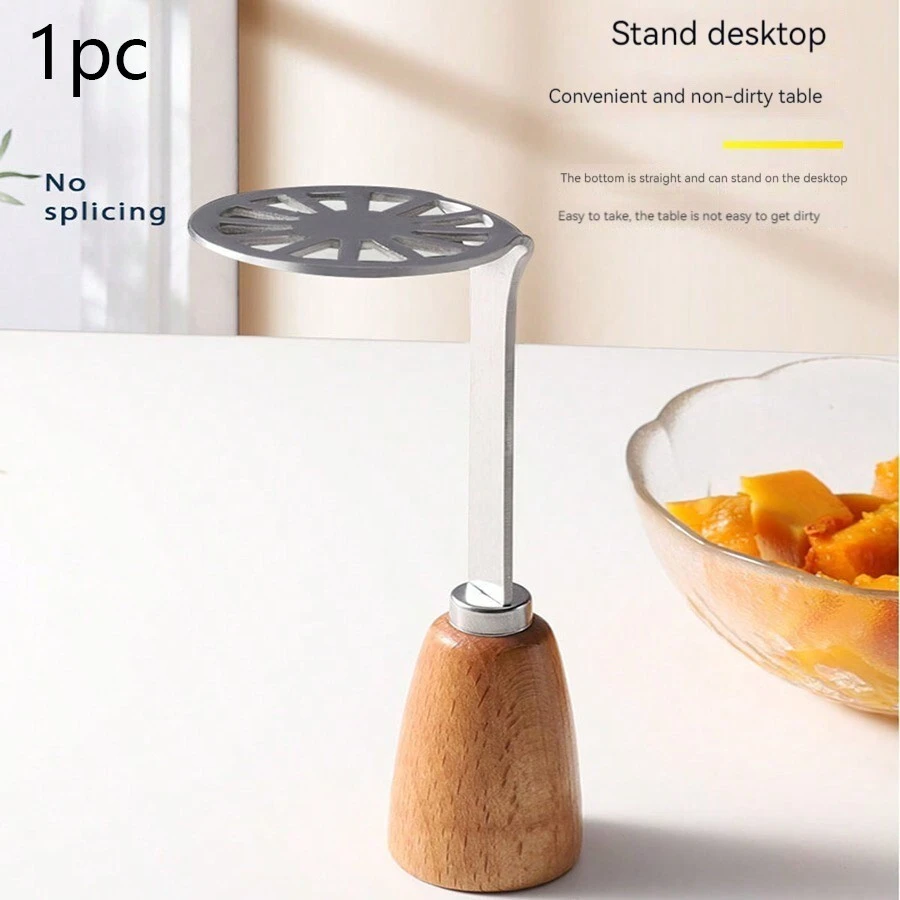 1入不鏽鋼馬鈴薯泥器,木製手柄,適用於馬鈴薯、南瓜、紫薯、酪梨、蘋果、芒果等作物 - 胖墩木柄土豆壓泥器 - 查看 1