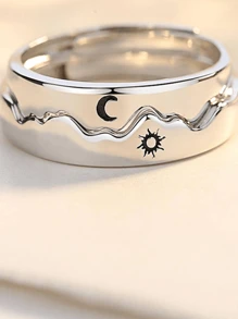 1 par de anillos ajustables para promesa de parejas - Plateado - Ver 3