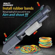 迷彩橡皮筋槍戶外手動連拍玩具槍,塑膠材質,槍長58厘米,霰彈槍模型,手動拉力裝彈,含約20根橡皮筋 - 迷彩黃 - 查看 7